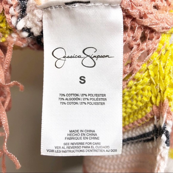 Jessica Simpson Aztec Knit Fringe Tassel Sweater Pink Yellow Women's Size Small - Picture 7 of 7